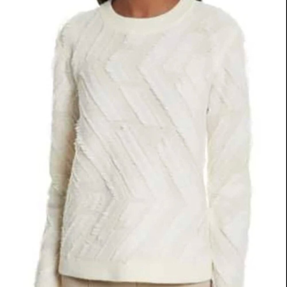 Tory Burch Cream Textured Crew Neck Sweater